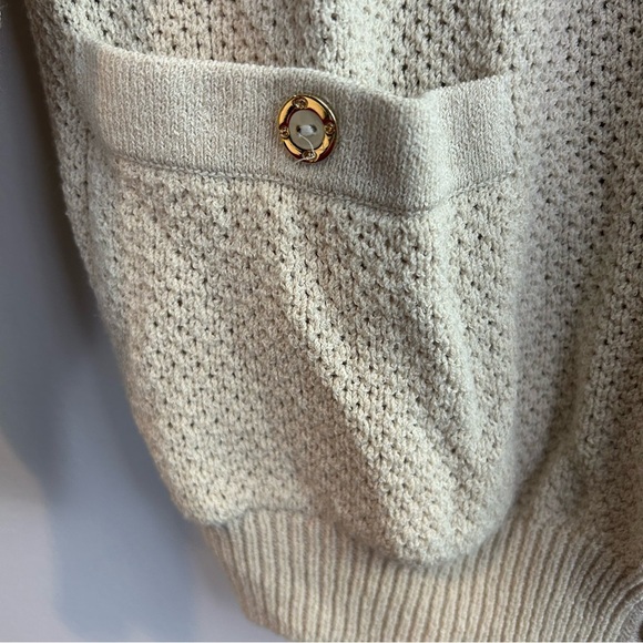 St. John Sport Cream Button Down Cardigan Sweater w/ Gold Buttons Size Large - Picture 9 of 13